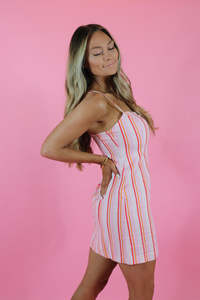 Striped Bodycon Mini Dress Spaghetti Strap Square Neck Sleeveless Summer Casual Breathable Sexy Pink Orange <b>Candy</b> Color Women's - Product Image 4