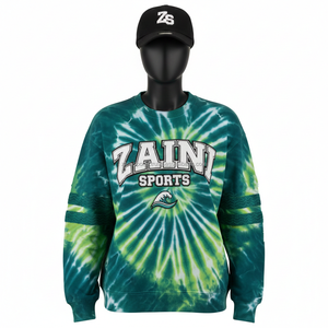 Sweat-shirt tie-dye pour femmes, 320 GSM, vert bleu, logo brodé personnalisé, tenue décontractée élégante pour l'hiver, sweat-shirts respirants pour femmes - Product Image 1