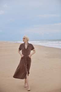 Casual Timeless Cotton <b>Dress</b> Floral Pattern Lightweight <b>Linen</b> Blend Short Sleeves Buttons Natural Waistline-a Wardrobe Staple - Product Image 5