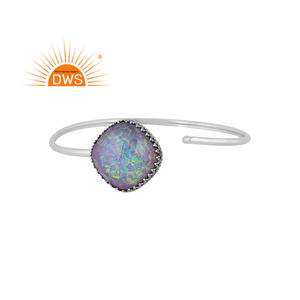 Best Quality Oxidized Sterling Silver Synthetic <b>Green</b> Fire Opal Gemstone Cuff Bangle Custom Jewelry Manufacturer - Product Image 1