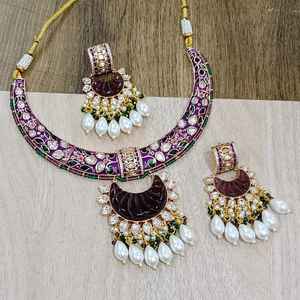 Conjunto de collar Kundan de joyería nupcial india tradicional para mujeres y niñas, conjunto de collar Kundan antiguo elegante para fiestas de bodas - Product Image 4