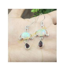 Ethiopian Opal And Red Garnet Dangle <b>Earrings</b> 925 Sterling Silver <b>Handmade</b> <b>Earrings</b> Opal And Garnet Gift Jewelry Gift For Her - Product Image 1