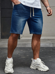 Short en jean extensible personnalisé pour hommes, short serré à la taille avec cordon de serrage, élégant et à la mode pour l'été avec poches pour hommes - Product Image 4