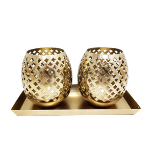 Plateau ovale en fer avec 2 plaques votives de couleur or avec plaque votive pour la maison et la décoration de table personnalisées en vrac - Product Image 2