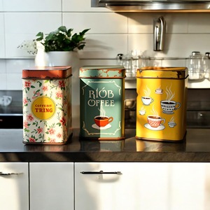 Pot de nourriture de stockage de cuisine personnalisé rétro boîte à thé en sucre galvanisé avec autocollant pot de crème en métal en bois étain - Product Image 4