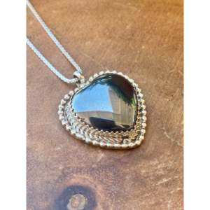 Reda Galvan <b>Black</b> Obsidian & Sterling Silver <b>Heart</b> Pendant with Bezel Setting Inlay Technology - Product Image 2