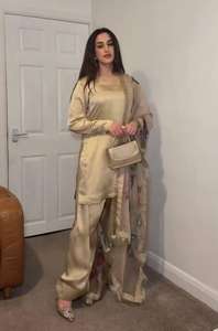 Heavy Designer Japan Satin <b>Silk</b> Glamorous Fully Stitched Top & Palazzo With Tabby <b>Organza</b> With Chiroski Work With Print Dupatta - Product Image 2