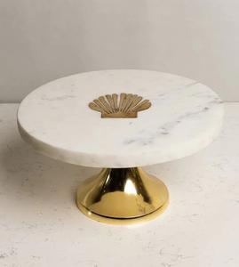 ที่วางเค้กแบบพับได้ฐานไม้รูปทรงโค้งมนพร้อมที่วางเค้กหินอ่อนสีขาว - Product Image 6