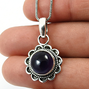 Colgante de diseño elegante y bonito hecho a mano con colgante de piedras preciosas de amatista de corte redondo clásico Chapado en plata de ley 925 para niñas - Product Image 4