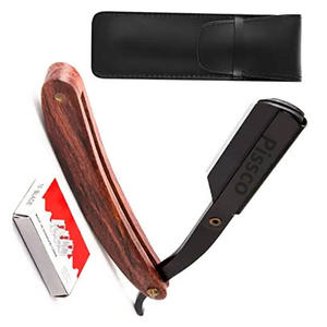 Navaja de afeitar recta de acero inoxidable con mango de madera - Product Image 2