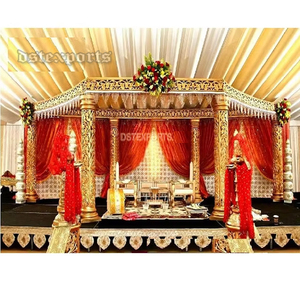 Beautifully Golden Carved Design Mandap Setup Indian Wedding Mandap Decoration in USA Hexagon Shaped Golden Carved Mandap - Product Image 1