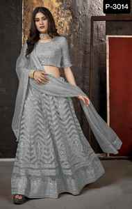 Ensemble Lehenga Choli le plus beau, semi-cousu, avec filet lourd et chaîne, chemisier de travail en filet, vêtements indiens pakistanais - Product Image 3