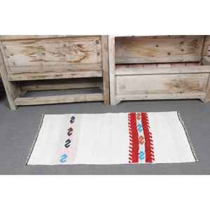 Alfombra turca vintage, pequeña, de 1.7x3.3 pies (51x102 cm), alfombra de lana con motivos de plantas y árboles blancos - Product Image 2