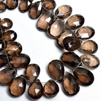 Briolette à facettes en quartz fumé naturel de 8 pouces et perles de poire perceuse fantaisie perles de pierre en gros pour l'utilisation de bijoux