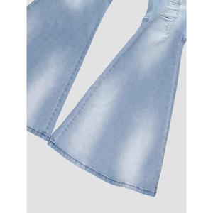 Paola Riboni Women's High Waist <b>Flare</b> Denim <b>Jeans</b> Solid Pleated Light Wash Full Length <b>Vintage</b> Style Casual Wear - Product Image 5