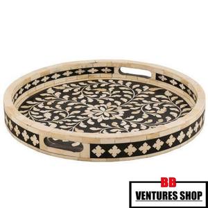 Bone Inlay Round <b>Tray</b> Handmade Vintage Serving Kitchen <b>Tray</b> Home Kitchen <b>Table</b> Decoration Art for Home Kitchenware Accessories - Product Image 2