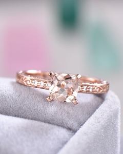 100% naturel rose Morganite 14kt or massif luxe nouveau Design or massif bijoux fins bagues avec bague en diamants véritables - Product Image 2