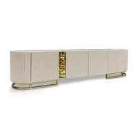 Meuble TV en crème mat soyeux avec portes verticales cannelées et rangements, meuble TV moderne pour salon