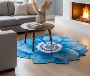 Alfombra de Diseño Floral de Goma Hecha a Mano, Alfombra Antideslizante con Forma de Loto Azul en 3D para Dormitorio, Cocina y Baño - Product Image 3