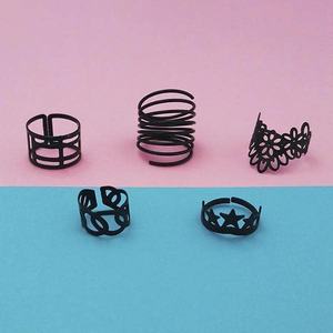 Urthn 5 Finger Black <b>Stainless</b> <b>Steel</b> <b>Ring</b> Fashionable Inlay Eternity Signet Trendy Simple Style Model 1502937 - Product Image 1