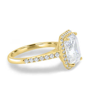 Anillos de compromiso hechos a mano lujosos con diamantes de laboratorio de corte esmeralda de oro macizo de 18 quilates con diseño de Halo oculto, anillos de oro puro para mujer - Product Image 2