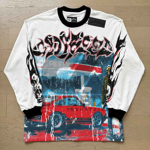 Camiseta de Algodón de Manga Larga Holgada Unisex con Estampado de Esqueleto Otoñal FloralCharm, Diseño Personalizado OEM - Product Image 1