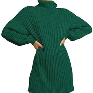 绿色女式毛衣柔软保暖长款女式毛衣时尚高领毛衣