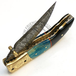 Acier Damas Multifonctionnel Survie En Plein Air Couteau De Poche Pliant Camel Os Buffalo Corne Poignée DIY Gravé Traversin Couleur - Product Image 6