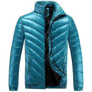 Veste matelassée bleue bulle pour hommes, vêtements d'extérieur d'hiver, fermeture à glissière en toile chaude avec logo personnalisé, taille XL, service OEM, vente en gros - Product Image 3