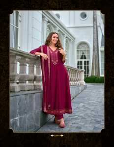 Dernière tenue de créateur, best-seller, costume Anarkali en soie Vichitra, pantalon et dupatta, broderie et travail manuel, exportateur mondial - Product Image 2