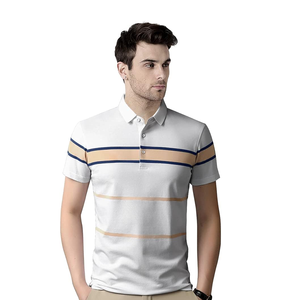 เสื้อยืดโปโลของผู้ชายผ้าฝ้าย100% เสื้อโปโลแขนสั้นลายทางแบบกำหนดเองขายส่ง - Product Image 5