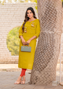 Salwar Kameez décontracté en rayonne légère et élégante avec broderie et poches avant, séchage rapide pour femmes de bureau - Product Image 2