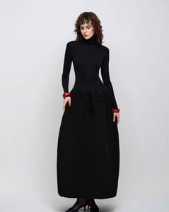 Vestido Maxi Negro Minimalista Elegante de Algodón y Elastano Personalizable OEM ODM Hecho en Vietnam - Product Image 1