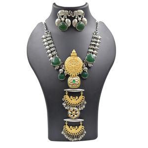 สร้อยคอจิวเวลรี่ทันสมัยใหม่สร้อยคอ dualtone แบบดั้งเดิมพร้อมต่างหูในราคาที่เหมาะสมในอินเดีย - Product Image 1