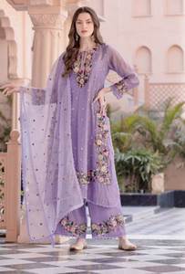 Bollywood Style Salwar Suit <b>Light</b> Purple Color in Faux Georgette Fabric With Embroidery <b>Work</b> For Weddings and Parties Occasions - Product Image 4