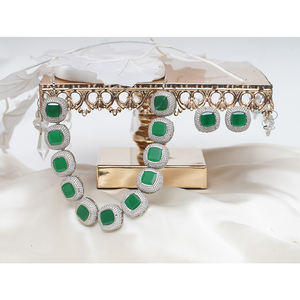 Handmade Islamic Pakistani <b>Silver</b>-Plated Necklace <b>Set</b> Zircon Stones Women's Wedding Party Engagement Jewelry Wholesale - Product Image 3