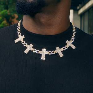 Hot Sale 925 Sterling Silver 18K Gold plated 10mm Iced Baguette <b>Cross</b> Infinity Link <b>Chain</b> <b>for</b> <b>Men</b> - Product Image 1