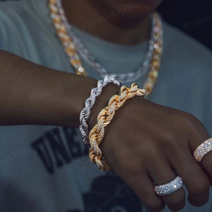 Lujosa pulsera de cuerda trenzada totalmente helada VVS Moissanite 925 plata esterlina con pulsera de hip hop personalizada chapada en oro - Product Image 4