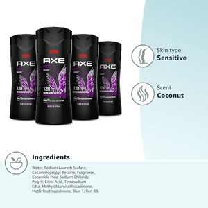 Gel de Ducha AXE, Paquete de 4, Aroma Refrescante de 12 Horas, Coco Fresco y Pimienta Negra, Gel de Ducha Masculino con Humectantes 100% a Base de Plantas, 16 oz - Product Image 3