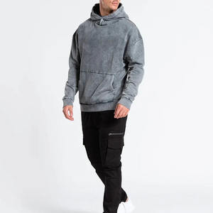 Sweat à capuche en molleton de haute qualité 600gsm pour hommes unisexe en relief Streetwear confortable conception de fermeture éclair teinte unie pour l'hiver - Product Image 4