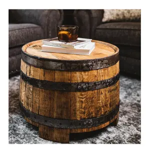 Bar a medida Mesa de barril de vino antigua Mesa de barril de roble de whisky de madera vintage Muebles para el hogar al por mayor