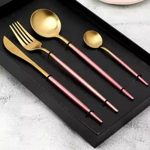 Juego de Cubiertos Rosa con Mango Delgado, Cubertería Moderna y Elegante de Acero Inoxidable para Comedor y Uso Doméstico - Product Image 1