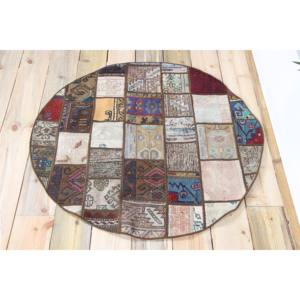 Tapis rond turc, tapis vintage 3,3x3,3 pieds, tapis en laine marron à motifs floraux - Product Image 3