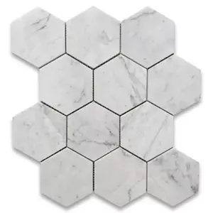 C34XH 4 \ "Hexágono afilado Carrara Blanco Venato Carrera Azulejo de piso de mosaico de mármol Diseño moderno Calcita natural para villas Hoteles - Product Image 1