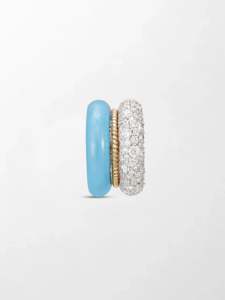 Cobalt Blue Enamel Pave Lab Grown Diamond Ear Cuff 0.70 Ct GH Color VS Clarity 74 Stones 14K Yellow Gold No <b>Piercing</b> Needed - Product Image 3