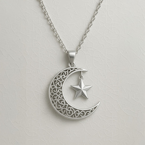 Collar con colgante de luna y estrella islámica personalizado, Joyería Árabe de Dubái, proveedor OEM - Product Image 3