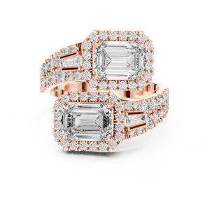 Bague en or jaune 14 carats avec émeraude et diamant rond et cultivé en laboratoire pour femmes |   Nouveau diamant cultivé - Product Image 2