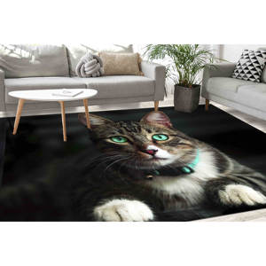 Tapis imprimé : Tapis chat aux yeux verts, Tapis animaux, Décoration personnalisée style ferme, Tapis à poils doux - Product Image 3