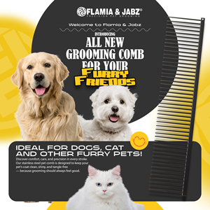 Peigne de toilettage pour animaux de compagnie Flamia & Jabz en acier inoxydable pour chiens et chats, 48 picots arrondis, antirouille, professionnel, démêlant - Product Image 2