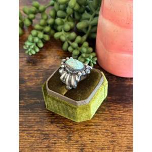 Bague en argent sterling et turquoise de Royston, taille 8.25, avec incrustation de perle géométrique plaquée rhodium - Product Image 3